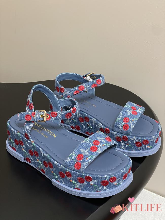 Kitlife Louis Vuitton Maya Platform Thick-soled Sandals Cherry Blue Denim - 1