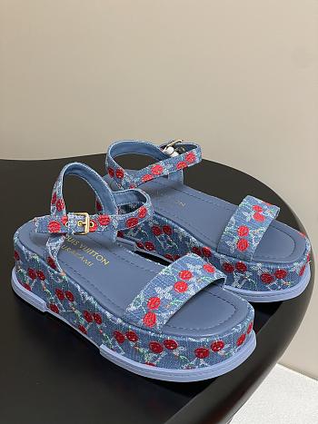 Kitlife Louis Vuitton Maya Platform Thick-soled Sandals Cherry Blue Denim