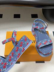 Kitlife Louis Vuitton Maya Platform Thick-soled Sandals Cherry Blue Denim - 2