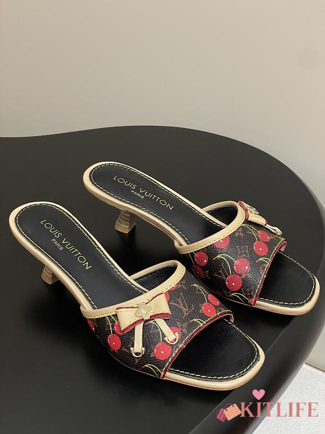Kitlife Louis Vuitton Kitten Heel Bowknot Sandals Cherry Brown - 1