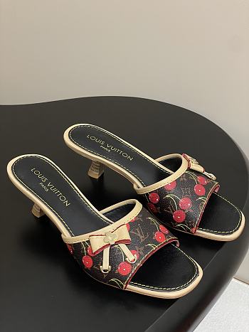 Kitlife Louis Vuitton Kitten Heel Bowknot Sandals Cherry Brown