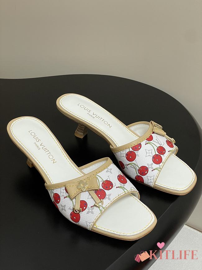 Kitlife Louis Vuitton Kitten Heel Bowknot Sandals Cherry White - 1