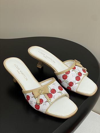 Kitlife Louis Vuitton Kitten Heel Bowknot Sandals Cherry White