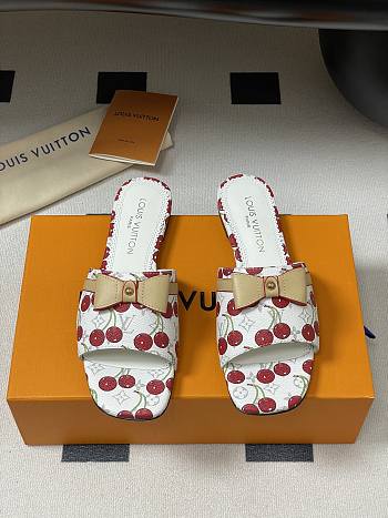 Kitlife Louis Vuitton X TM Bowknot Flat Cherry White Slippers