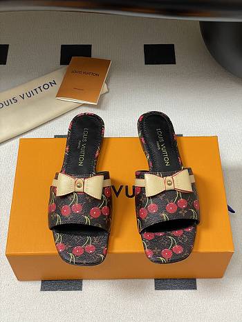 Kitlife Louis Vuitton X TM Bowknot Flat Cherry Brown Slippers