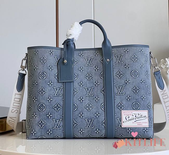 Kitlife Louis Vuitton Weekend Tote  Bag Monogram Washed Denim Canvas M22537 43x34x17cm - 1