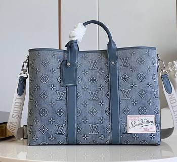 Kitlife Louis Vuitton Weekend Tote  Bag Monogram Washed Denim Canvas M22537 43x34x17cm