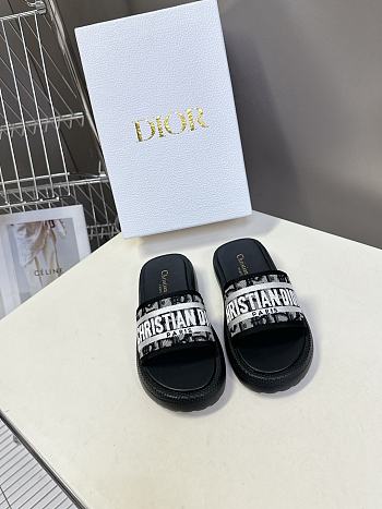 Kitlife Dior Embroidered Logo Monogram Fabric Slippers Black 
