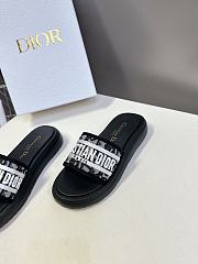 Kitlife Dior Embroidered Logo Monogram Fabric Slippers Black  - 5