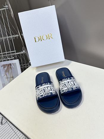 Kitlife Dior Embroidered Logo Monogram Fabric Slippers Dark Blue 