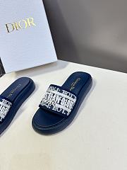 Kitlife Dior Embroidered Logo Monogram Fabric Slippers Dark Blue  - 5