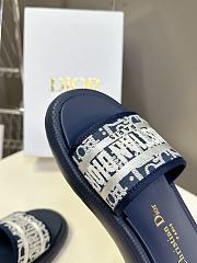 Kitlife Dior Embroidered Logo Monogram Fabric Slippers Dark Blue  - 4