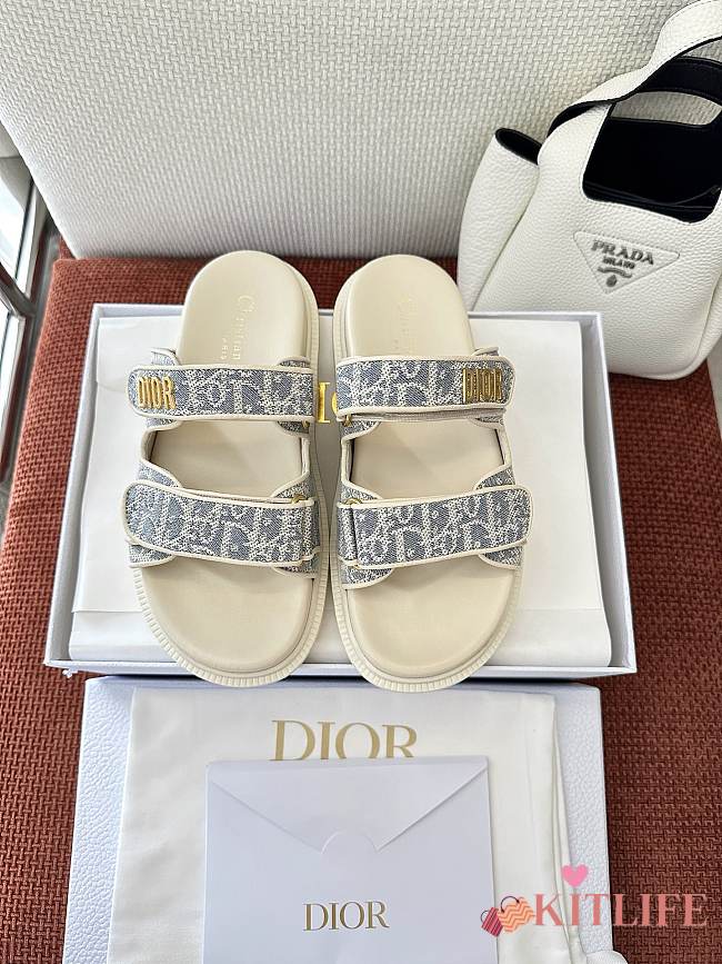 Dior Dioract Jacquard Sandals Slippers Blue & White - 1