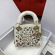 Kitlife Dior Lady Three-grid Multicolor Embroidered Beads Bag White 17x15x7cm - 1