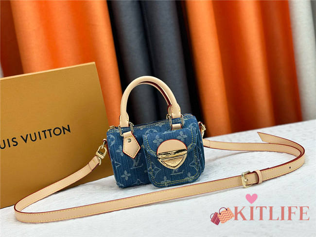 Kitlife Louis Vuitton Nano Speedy Bag Denim Blue Monogram M82950 16x10x7.5cm - 1