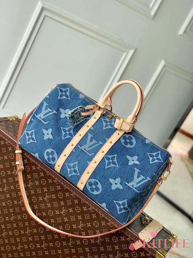 Kitlife Louis Vuitton Keepall Bandoulière Travel Bag Blue Denim Monogram M24315 45x27x20cm - 1
