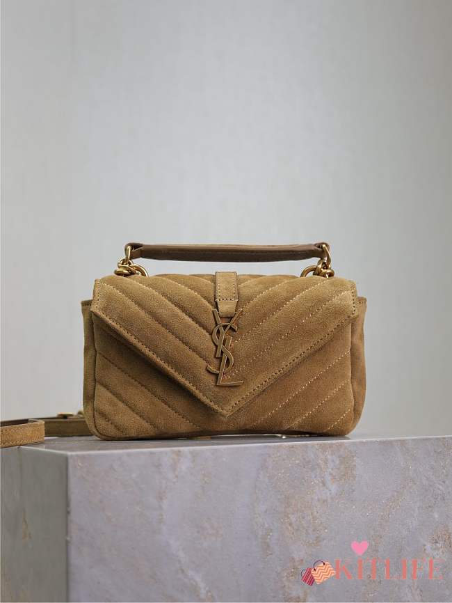 Kitlife Saint Laurent Mini College Bag Beige Suede Leather 779430 20×13×3cm - 1
