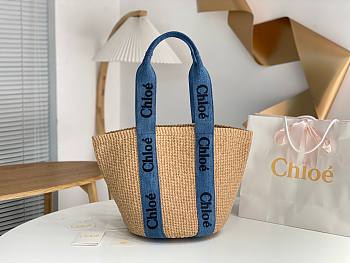 Kitlife Chloe Woody Basket In Natural Fibers Blue 28x48x28cm