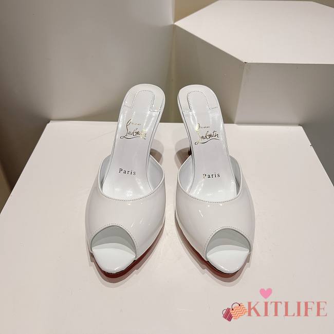 Kitlife Christian Louboutin Me Dolly Mules White Patent Calf Leather 100mm - 1