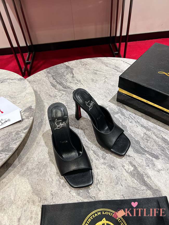 Kitlife Christian Louboutin Black Leather Condora Mule 85 Sandals - 1