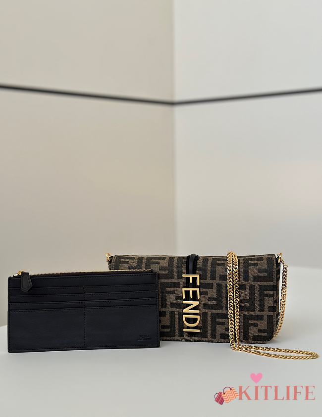 Kitlife Fendi Fendigraphy Wallet On Chain Fabric Brown 21x4x11cm - 1