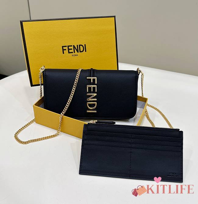 Kitlife Fendi Fendigraphy Wallet On Chain Fabric Black 21x4x11cm - 1