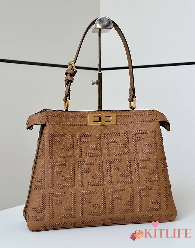 Kitlife Fendi Peekaboo Soft Medium Handbag Brown 33x10x25cm - 1