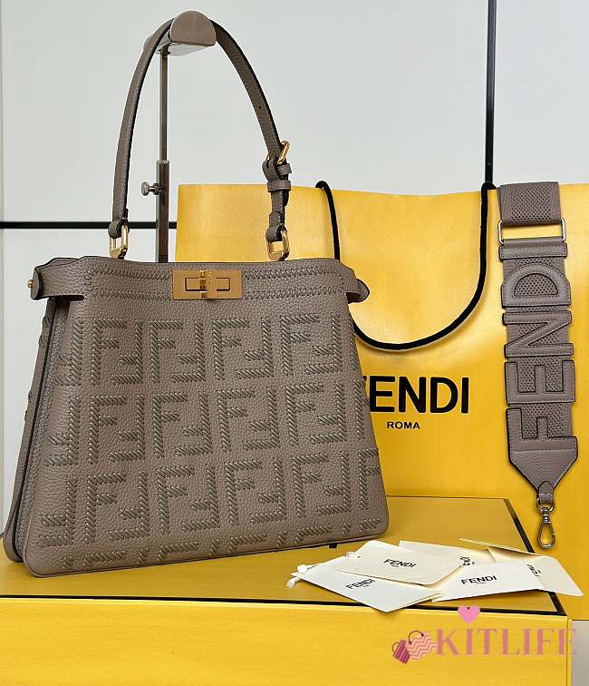 Kitlife Fendi Peekaboo Soft Medium Handbag Grey 33x10x25cm - 1