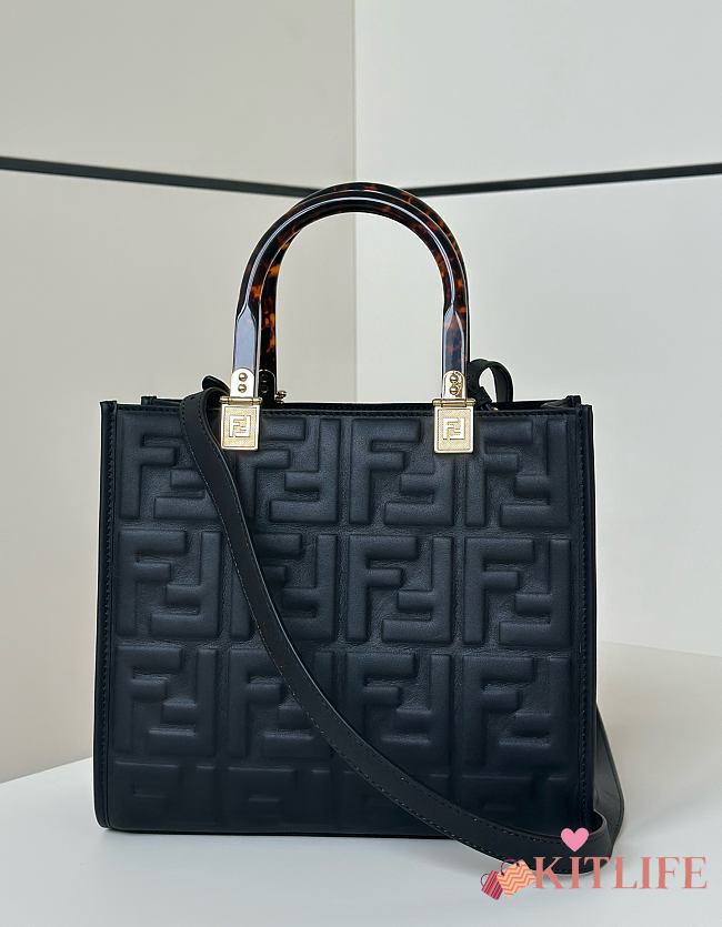 Kitlife Fendi Sunshine Small Black Leather Shopper 25.5x12x23cm - 1