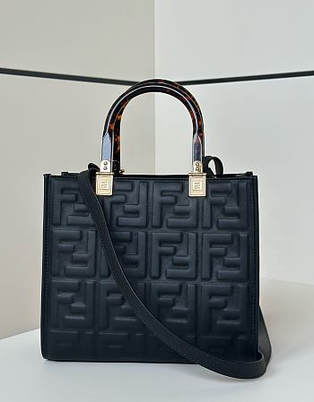 Kitlife Fendi Sunshine Small Black Leather Shopper 25.5x12x23cm