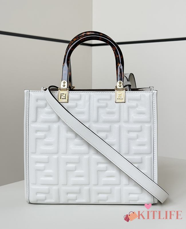 Kitlife Fendi Sunshine Small White Leather Shopper 25.5x12x23cm - 1