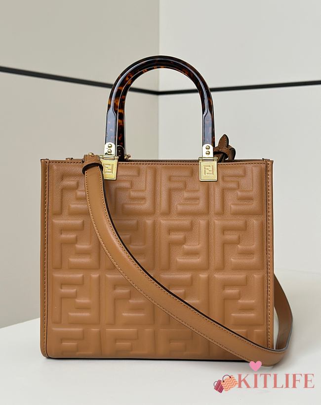 Kitlife Fendi Sunshine Small Brown Leather Shopper 25.5x12x23cm - 1