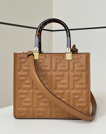 Kitlife Fendi Sunshine Small Brown Leather Shopper 25.5x12x23cm