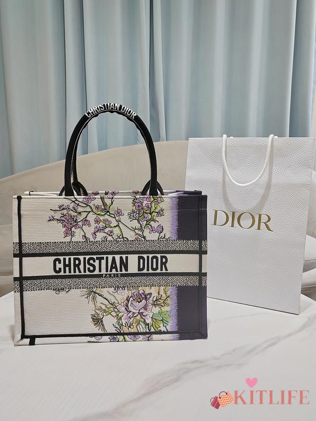 Kitlife Dior Pivoine Embroidery In Multicolor Medium Book Tote 36x27.5x16.5cm - 1