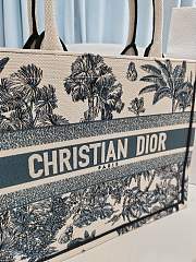 Kitlife Dior White and Blue Palms Jouy Embroidery Medium Book Tote 36x27.5x16.5cm - 5
