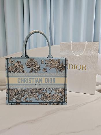 Kitlife Dior Space Blue and White Palms Jouy Embroidery Medium Book Tote 36x27.5x16.5cm