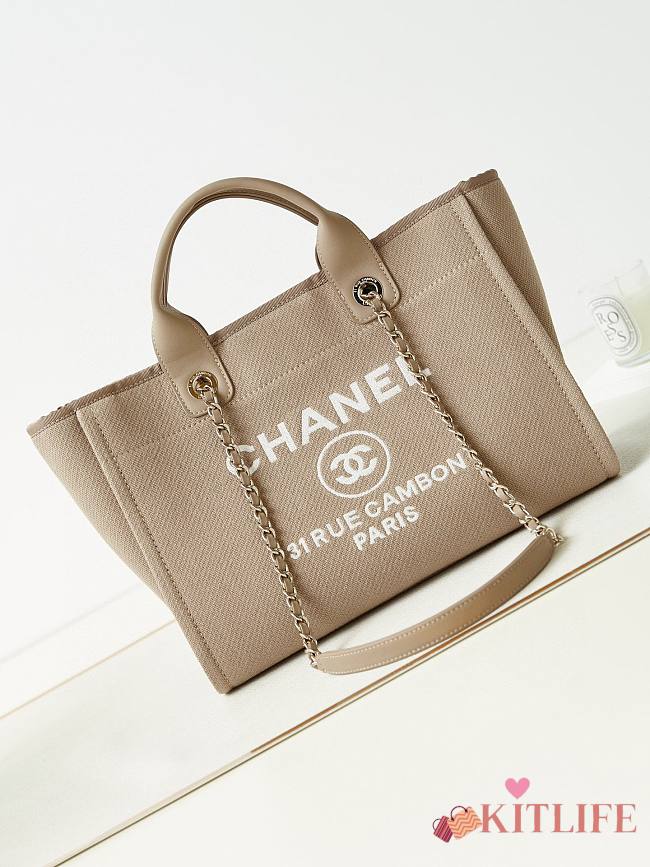 Kitlife Chanel Deauville Shopping Tote Bag Beige AS3257 33x26x15.5cm - 1