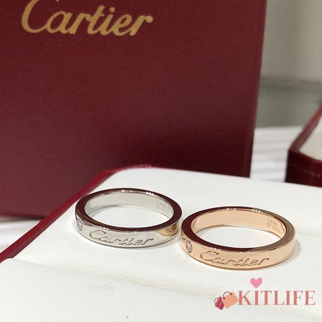 Kitlife Cartier C de Wedding Ring in Rose Gold / Silver Width 3 mm, 1 diamond - 1