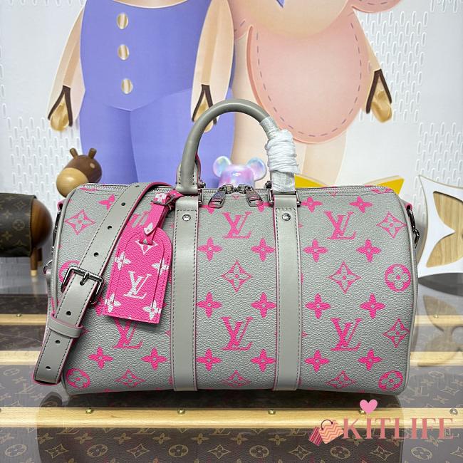 Kitlife Louis Vuitton Keepall Bandoulière 35 Bag Grey & Pink M15023 34x21x16cm - 1