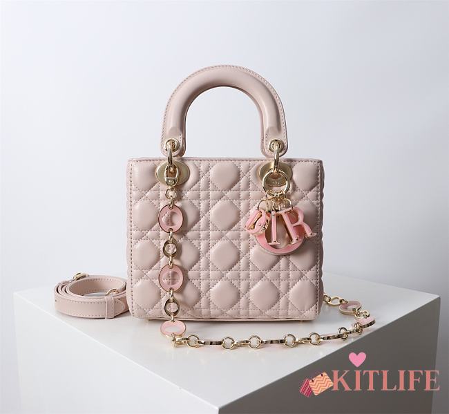 Kitlife Dior Lady Bag Pink With Gold-plated Metal Chain Strap And Brown O-shaped Design  - 1