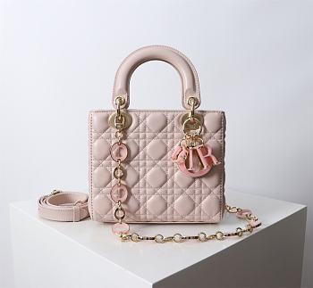 Kitlife Dior Lady Bag Pink With Gold-plated Metal Chain Strap And Brown O-shaped Design 