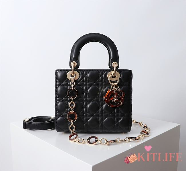 Kitlife Dior Lady Bag Black With Gold-plated Metal Chain Strap And Brown O-shaped Design  - 1