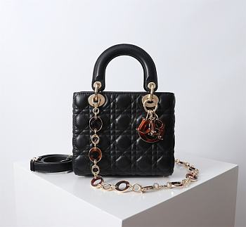 Kitlife Dior Lady Bag Black With Gold-plated Metal Chain Strap And Brown O-shaped Design 