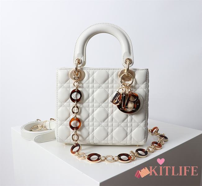 Kitlife Dior Lady Bag White With Gold-plated Metal Chain Strap And Brown O-shaped Design  - 1