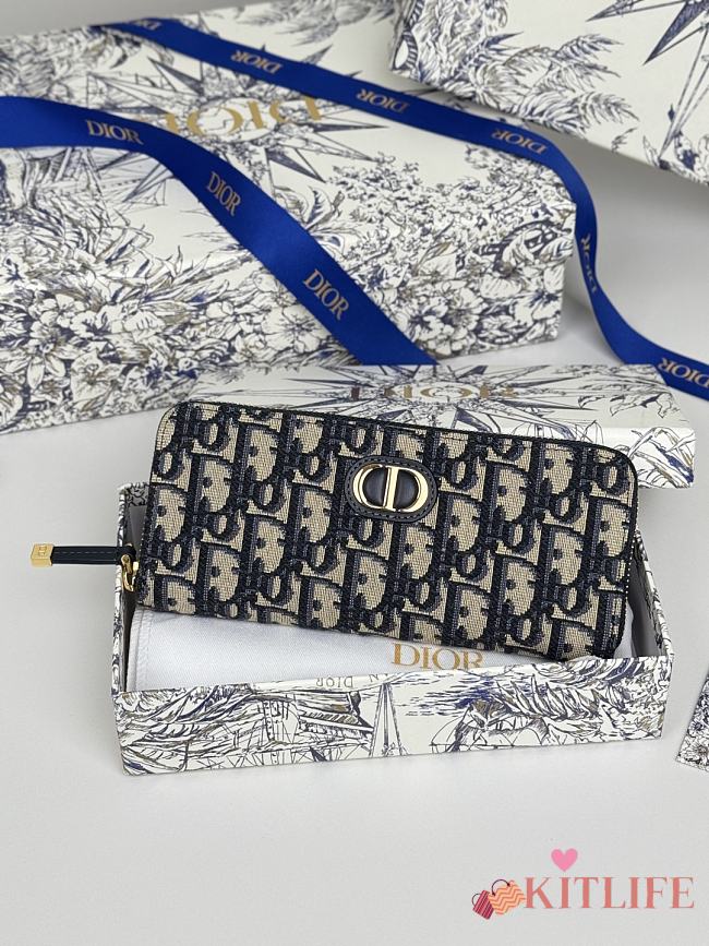 Kitlife Dior Long Zipper Wallet Blue Oblique 19.5.×10.5×3cm - 1