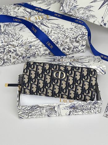 Kitlife Dior Long Zipper Wallet Blue Oblique 19.5.×10.5×3cm