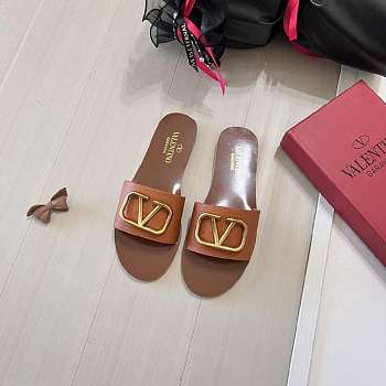 Kitlife Valentino Garavani VLogo Brown Leather Slides