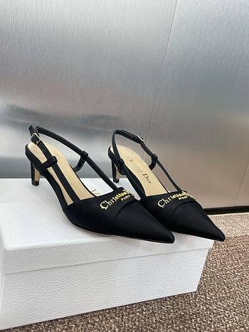 Kitlife Dior CD Letter Logo Metal Buckle Stiletto Heeled Sandals Black Technical Fabric