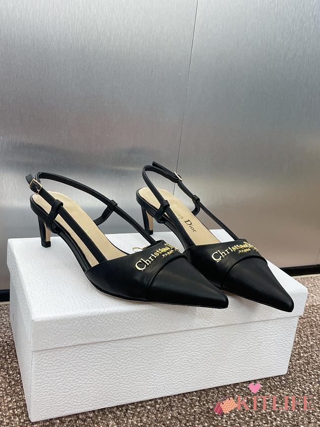 Kitlife Dior CD Letter Logo Metal Buckle Stiletto Heeled Sandals Black Leather - 1