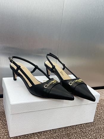 Kitlife Dior CD Letter Logo Metal Buckle Stiletto Heeled Sandals Black Leather